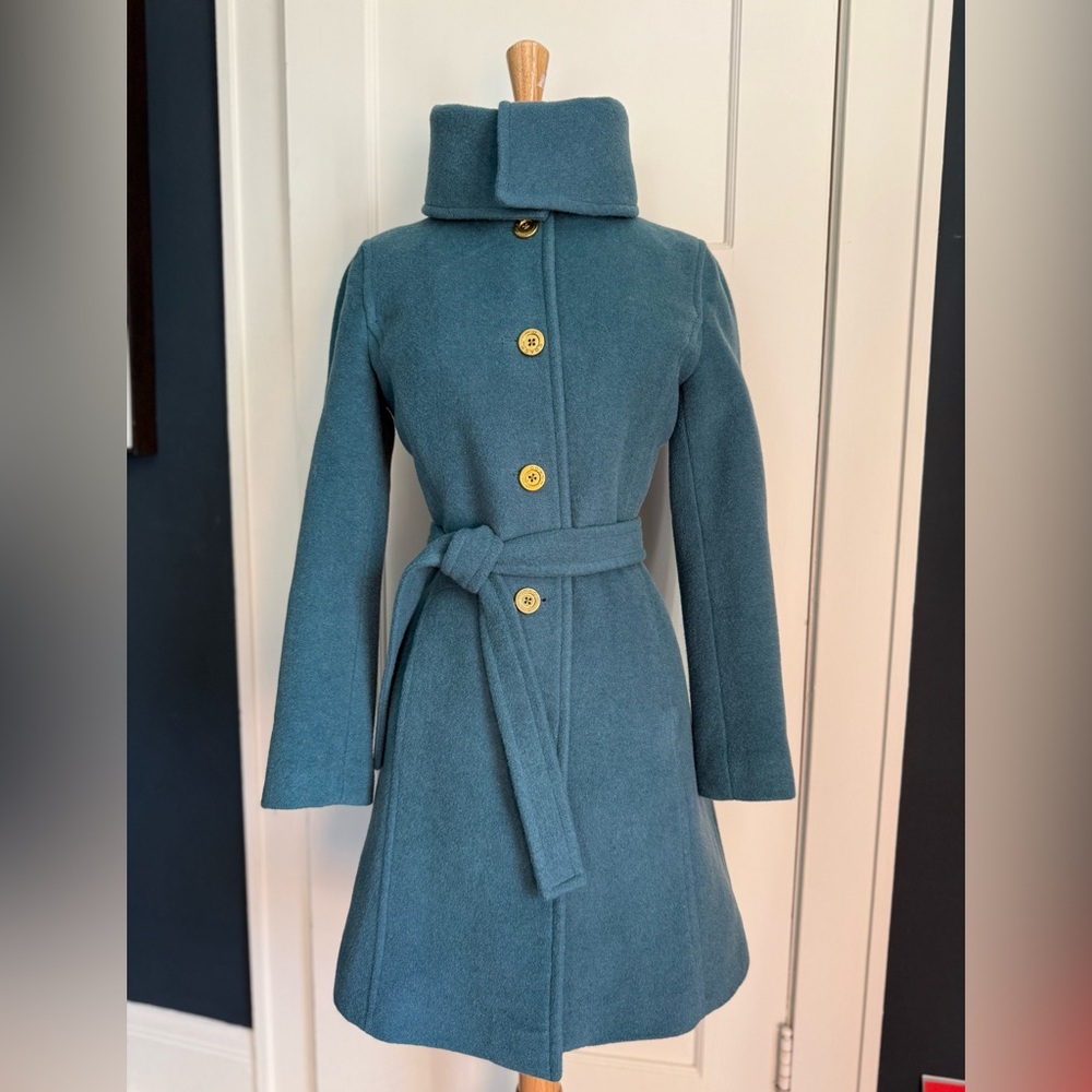 Coach Wool-Mohair Blend Belted Pea Coat, Teal